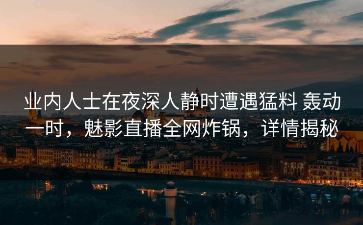 业内人士在夜深人静时遭遇猛料 轰动一时，魅影直播全网炸锅，详情揭秘